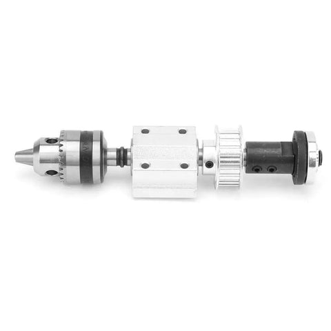 Precision Unpowered Spindle Assembly Featuring Slick B16 Drill Chuck and M10 Shaft Sleeve for DIY Mini CNC Milling Rigs and Bench Tools Rock Solid Build, side view showing steel components.