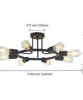 8 Light Sputnik Ceiling Light In Black Metal Modern Industrial Chandelier With Semi Flush Mount Vintage Style Lighting Fixture