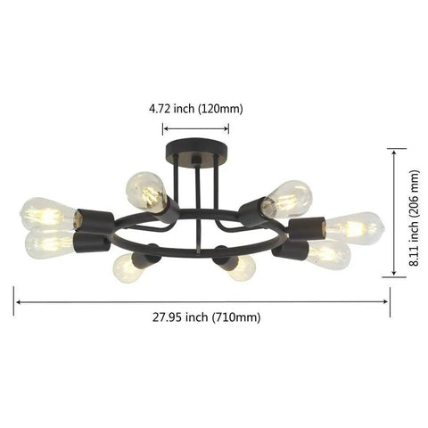 8 Light Sputnik Ceiling Light In Black Metal Modern Industrial Chandelier With Semi Flush Mount Vintage Style Lighting Fixture