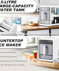 Hassle Free Self Cleaning Countertop Ice Maker Making Chunky Ice In Ten Minutes Flat Portable One Point Five Liter Setup with large water tank.