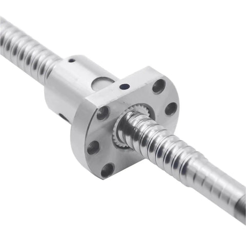 12mm Ball Screw Linear Actuator Kit With Nut For BK BF10 Rails, Machined 450mm Roller Screw, Beefy CNC And DIY Precision For Smooth, Rock Solid Motion. close-up of 12mm ball screw with nut and machined end block