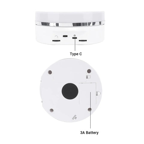 Top and bottom view of Awesome 360 Rotating Display Stand With Adjustable LED Lights And 11 Pounds Load Capacity, with Type C port and battery slot.