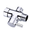 3 way shower diverter valve in chrome, features slick multi layer plating, designed for seamless water flow between tub and shower.