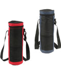 Top Shelf 2 Liter Oxford Insulated Cooler Bag With Long Grip Lightweight Bottle And Can Hauler Grab And Go Drink Carrier Perfect For Camping Beach Or Tailgate Vibes Blue, showcasing red and blue insulated carriers.