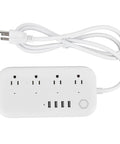 Smart Power Strip With Surge Protection Four Heavy Duty Outlets And Fast Usb Charging Ports For Home Office Tech, white design.