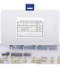 12 Piece M8 X 1.25 Thread Repair Kit With Self Tapping Inserts For Automobiles Rail Cars Home Appliances And Machinery DIY Friendly Durable Easy To Use For Fixing Stripped Threads In Metal Plastic. Plastic case with compartments showing inserts and tools.