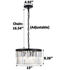 Modern Black Crystal Chandelier Lighting With K9 Crystals Round Pendant Ceiling Light dimensions illustration.