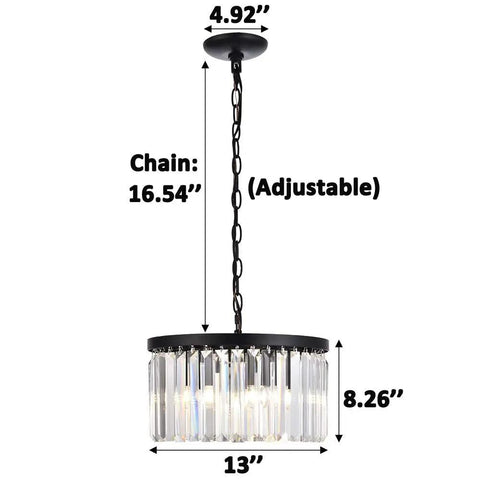 Modern Black Crystal Chandelier Lighting With K9 Crystals Round Pendant Ceiling Light dimensions illustration.