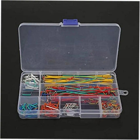 Complete Breadboard Jumper Wire Kit With 560 Piece Solderless Cables In Multicolored Assorted Lengths Plus Sturdy Storage Box, open view of assorted jumper wires.