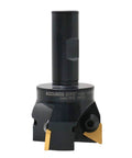 Front view of Accusize indexable end mill with TPg32 carbide inserts, 2in dia, 3/4in shank