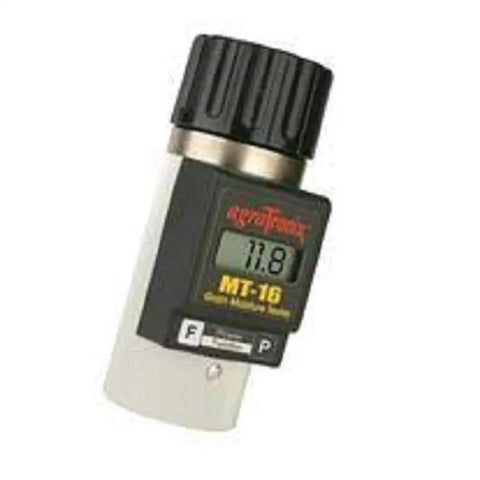 MT 16 Portable Grain Moisture Tester With Digital Meter Display And Backlit Screen For Fast Accurate Moisture Readouts In Wheat Corn Rice Soybeans And More handheld black and silver unit