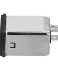 IEC Input Module With EMI Filter And Fuse 250V AC 10A Power Outlet For Industrial Electronics Office And Test Equipment Noise Suppression Component CW2A/AR Great For Pro Shops And Labs In Real World Use. Side view of metal IEC input module with two terminals.