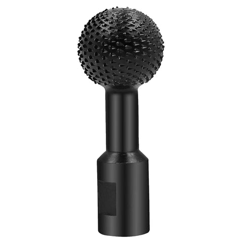 Top Tier Sphere Rotary Burr Angle Grinder Attachment 10mm Plus 14mm Ball Gouge Wood Carving Tool with textured spherical tip.