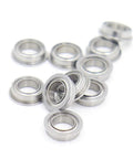 Ten Pack Stainless Steel Flanged Ball Bearings SMF85ZZ Double Shielded Deep Groove Precision Bearings 5x8x2.5mm shown from above.