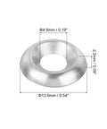 Built Tough Size Eight Countersunk Washers, 100 Pack Nickel Plated Steel Gaskets detailed dimensions of 13.6mm and 4.9mm for precise fitting.