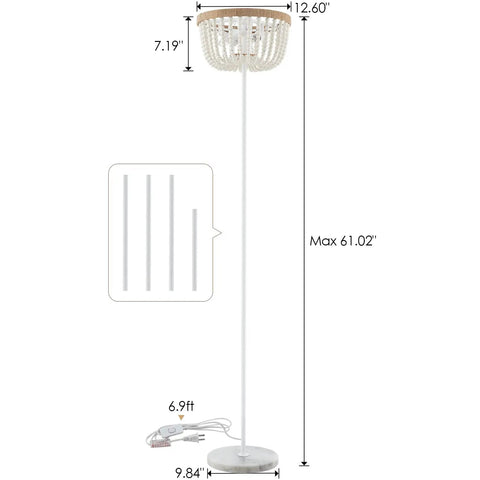 Boho Floor Lamp With White Wood Beaded Shade For Bedroom Living Room And Girl Room Three Light Bulb Fixture Cozy Warm Glow