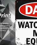 12 X 8 Inch Aluminum Danger Sign Heads Up Watch Out For Moving Equipment Metal Sign with matte print detail