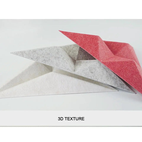 Kick The Echo To The Curb With These Top Shelf Hexagon Acoustic Panels High Density Polyester Sound Dampening Wall Tiles showing 3D textured tiles in gray and red.