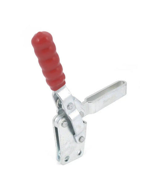 Beefy Push Pull Toggle Clamp BRH 12135 Heavy Duty 227Kg 500Lb Holding Capacity With Short Pliers U Bar Base 60 Degree Handle Opening 100 Degree Bar Opening Red Silver Metal And Plastic Construction close-up
