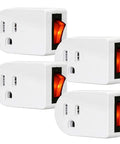 Grounded Wall Tap Outlet Adapter 4 Pack With Red Indicator On Off Switch ETL Listed Super Handy For Lamps And Devices