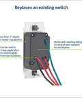Back view of SureSlide Dimmer Switch For Dimmable LED Halogen And Incandescent Bulbs Model 6674 P0E detailing wiring setup.