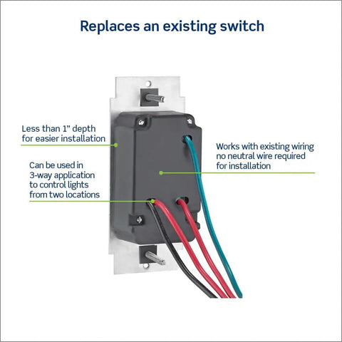 Back view of SureSlide Dimmer Switch For Dimmable LED Halogen And Incandescent Bulbs Model 6674 P0E detailing wiring setup.