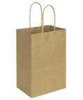 Brown Kraft Paper Bags With Handles 5.25x3.25x8 Inches, 100 Pack Bulk Small Gift Bags For Party Favors Takeout Shopping Grocery Retail Or Craft Projects, Plain Natural 110 GSM