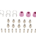 26-Pack Plasma Cutter Consumables Kit For AG60 SG55 CUT55 with copper electrodes, nozzles, and shield cups on white background.