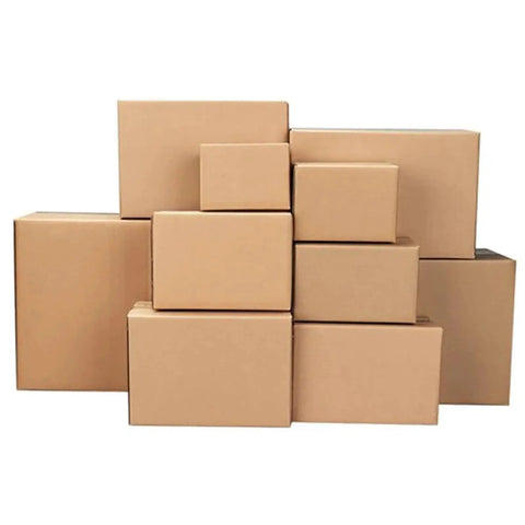 10 Pack Corrugated Kraft Paper Mailing Boxes 12x12x12 Cm One Size, stacked in various formations, showing sturdy lightweight design