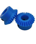 90 Degree Nylon Bevel Gear For Precise Machinery Drive, 1.5 Module, 16 Tooth Miter Gear, 1:1 Ratio, blue gears close-up
