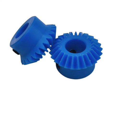 90 Degree Nylon Bevel Gear For Precise Machinery Drive, 1.5 Module, 16 Tooth Miter Gear, 1:1 Ratio, blue gears close-up