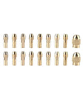 Top Tier Rotary Tool Brass Collet Set 3-Pack Featuring Quick Change Chuck With 0.5 To 3.2mm Range And 4.3mm Shank Adapter For Dremel Style Grinders And Polishers, showing brass collets arranged in rows.