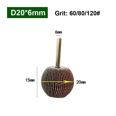 Five Piece Set Spherical Sandpaper Flap Wheels With 6mm Shank For Rotary Tools Polishing Ball Shapes Like A Pro 60 80 120 180 Grit Includes 20mm 30mm 40mm 50mm Head Diameters Ideal For Burr Removal And Smooth Finish