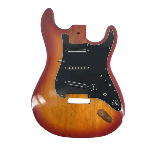 SSS Electric Guitar Loaded Pickguard Prewired Replacement 11 Hole Dark Black PVC 3 Ply installed on guitar body