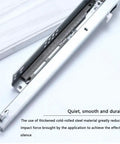 Heavy Duty 350mm Soft Close Drawer Slides With Roller Bearings For Quiet Hidden Installations Under Desk And Shelves 50Kg Capacity Easy Glide Drawer Guide Rails Durable Cold Rolled Steel showing close-up of steel construction.