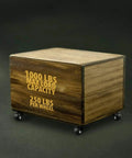 Wooden box on 2 inch heavy duty polyurethane caster wheels with double ball bearing, showcases 1000 lb max load capacity for industrial carts