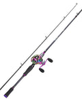 Two Piece Baitcasting Fishing Combo With Casting Reel Six Foot Purple Carbon And Glass Fiber Rods Right Handed Durable Travel Ready