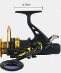 Saltwater Spinning Reel With Carry Bag For Travel Anti Corrosion Coating Heavy Duty 9Kg Drag side view with dimensions.