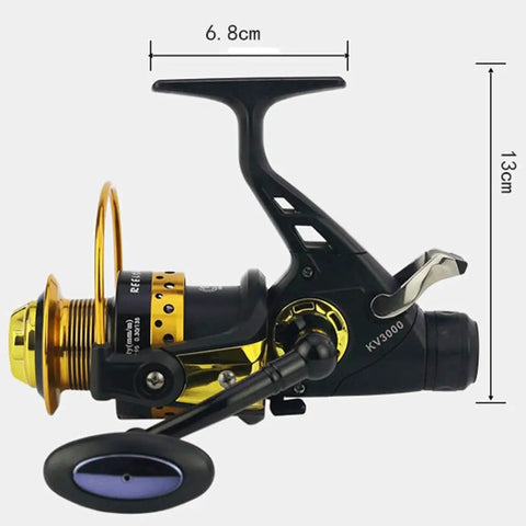Saltwater Spinning Reel With Carry Bag For Travel Anti Corrosion Coating Heavy Duty 9Kg Drag side view with dimensions.