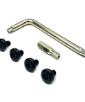 Tesla Rear License Plate Screws Antitheft Security Torx Kit Black Stainless Steel Rustproof For Direct Mount Without Frame No Fuss Torx Tool Included 6mm Stock Length Fits All Models with Torx tool and screws shown.