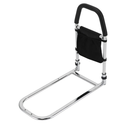 Senior Bed Rails Guard With Storage Bag For Easy In And Out Of Bed Sturdy Carbon Steel Frame, slip handles visible