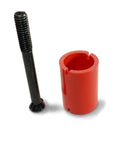 Heavy Duty Featherboard Stacking Spacer For Table Saw Resaw Setup with long black screw and red spacer cup.