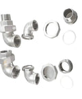 Heavy Duty 304 Stainless Steel Union Joint Coupling Male To Male BSP Pipe Fitting in various angles and shapes, ideal for plumbing.