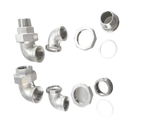 Heavy Duty 304 Stainless Steel Union Joint Coupling Male To Male BSP Pipe Fitting in various angles and shapes, ideal for plumbing.