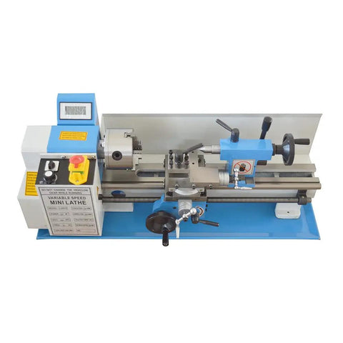 Heavy Duty Mini Metal Lathe Rigged Out With A Smooth One Horsepower Brushless Motor And Rock Solid Cast Iron Base, top view.