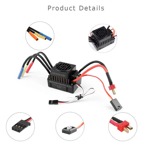 Waterproof 3660 3800KV Brushless Motor And 60A ESC Combo with wiring details for 1x10 RC cars and trucks.