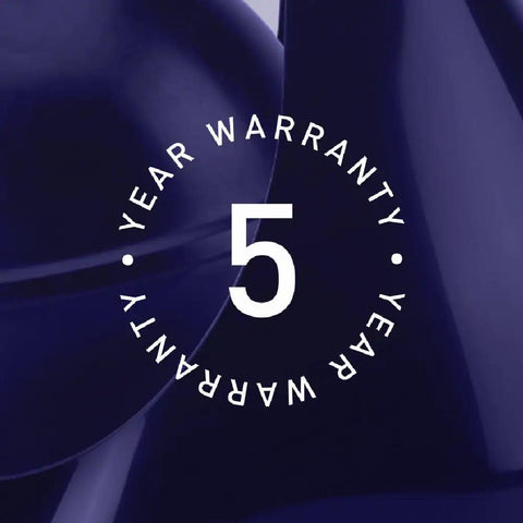 5-year warranty text overlaid on Magnetic Drip-Free Toilet Plunger and Holder Set for Modern Low-Flow Toilets background.