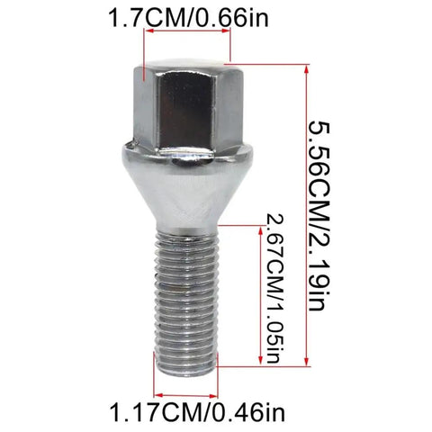 Premium Car Wheel Studs Kit For Opel Astra Corsa Ascona Adam. Upgrade Your Lug Bolt Screw Set With Longer 4-Piece Or 5-Piece Replacement Parts Made From High-Temp Forged Steel For Serious Ride Quality And Safety Today. silver wheel stud with hex head, 5.56cm long, 1.17cm threaded end