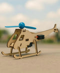 Hands On 8 In 1 Hydraulic And Wind Power DIY Kit With Excavator Catapult Claw Balance Scale And More For Realistic Fluid Power Play And Fun Safe Wooden Parts And Easy Step By Step Assembly wooden helicopter model with blue rotor