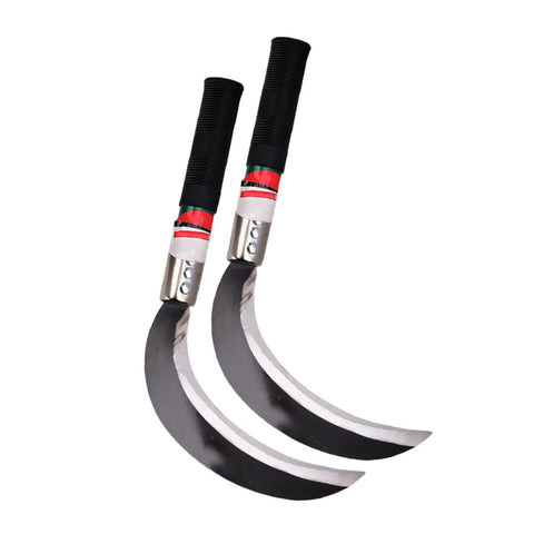 Two Pack Short Handle Weeding Sickle Tools Manganese Steel Garden Grass Cutter Set with curved blades for easy weeding
